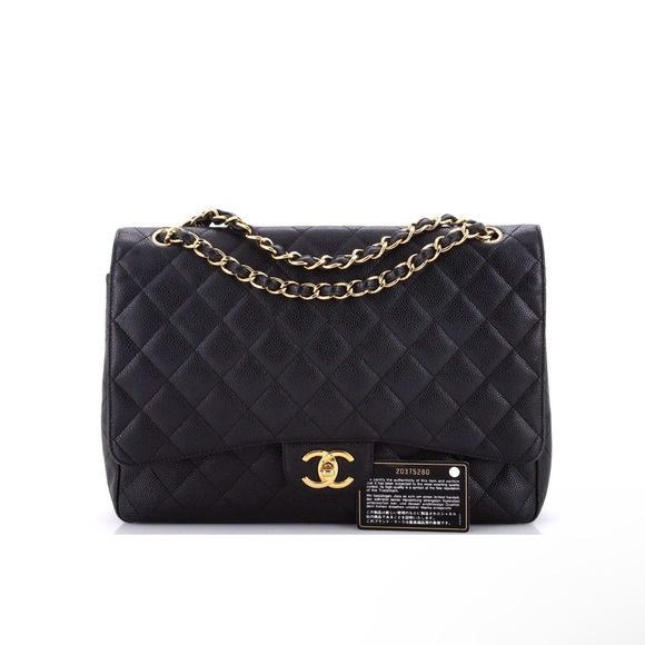Chanel Black Quilted Leather Bag- caviar maxi in gold details (2014-2015) - Picture 2 of 11